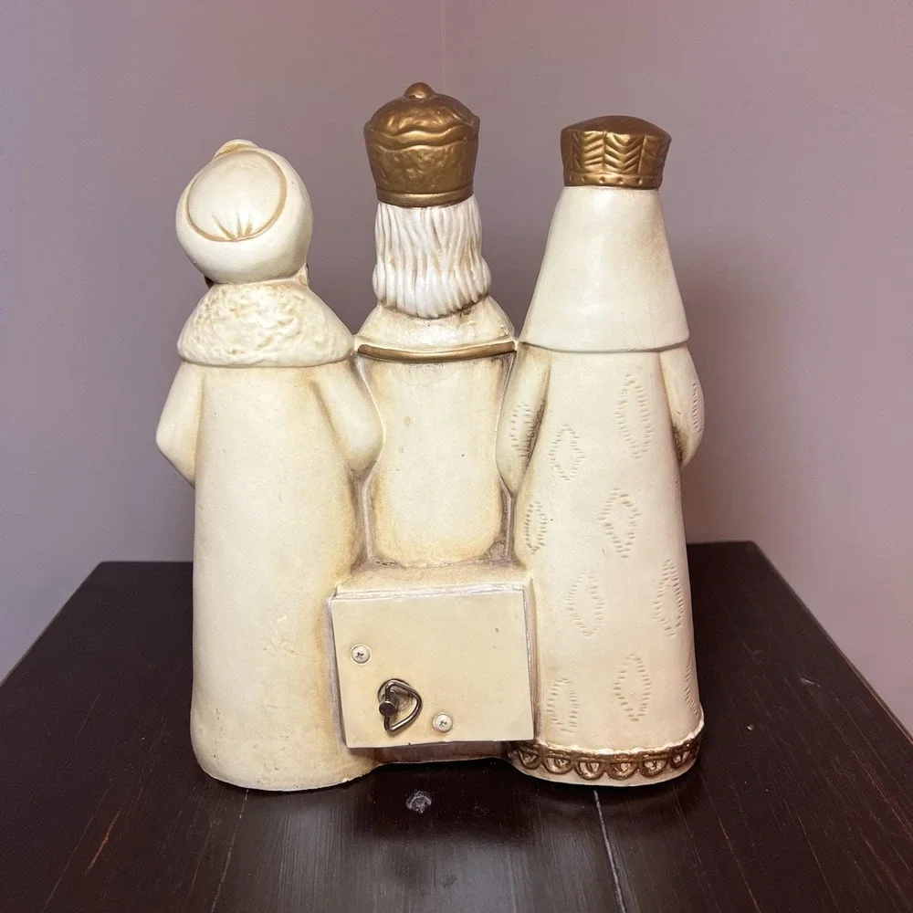 VTG Japan Three Wise Men Music Box Figurine Nativity Kings Christmas Decor